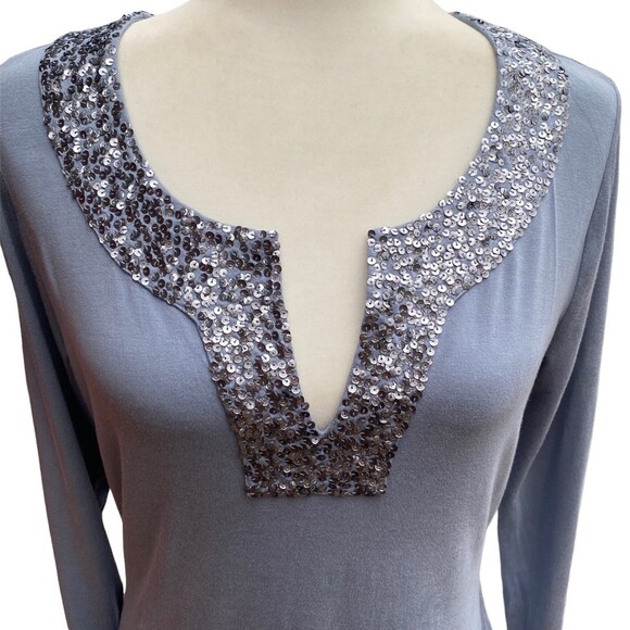 Boden Dusty Blue Gray Sequin V-Neck Top Size 8 M NWT Party Evening Date Night - Picture 2 of 8